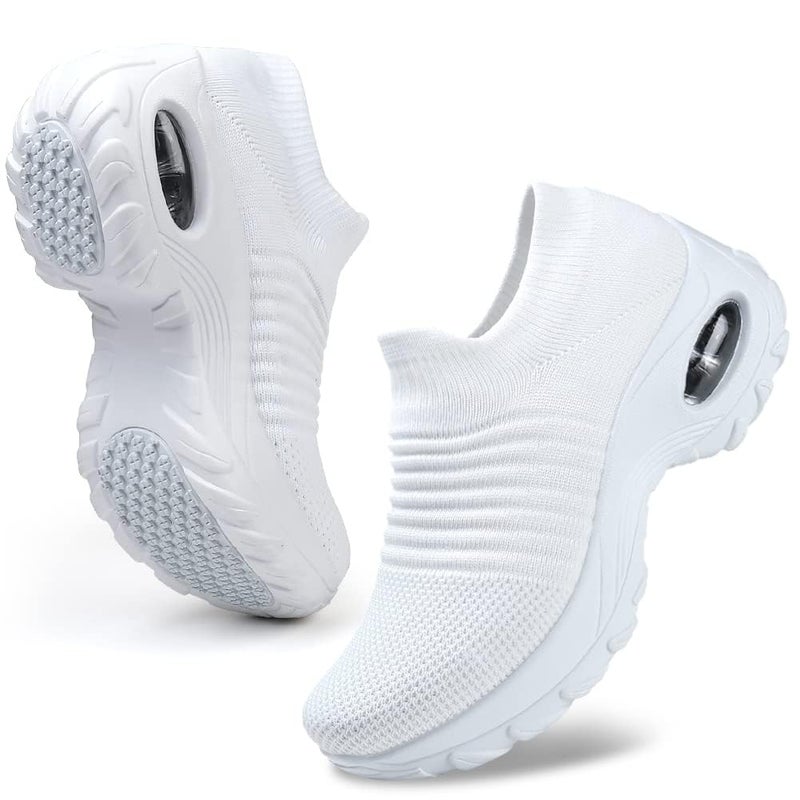 HKR Womens Comfortable Nursing Work Shoes Slip On Lightweight Platform Walking Sneakers White 10(ZJW1839baise43) - Image 1